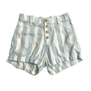 Billabong Womens Shorts Size 26 Striped Blue White Exposed Button Fly High Rise